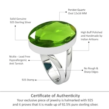 JEWELOPORIUM Green Peridot Quartz Silver Ring Size 9