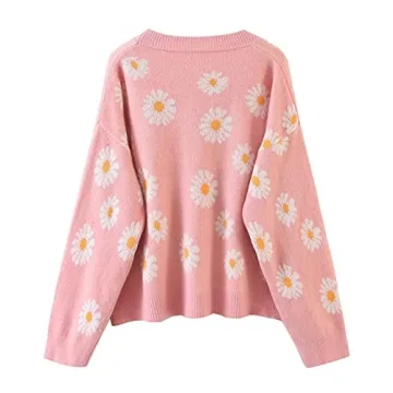 Women Y2K Floral Print Knit Cardigan Sweater