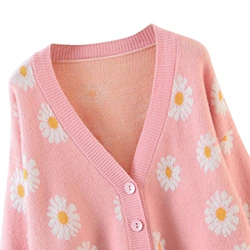 Women Y2K Floral Print Knit Cardigan Sweater