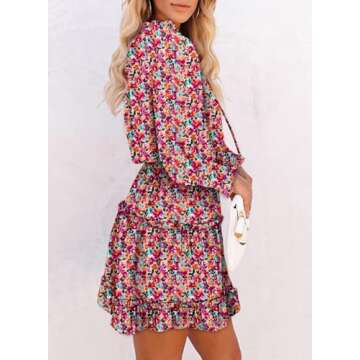 Dokotoo Womens Cute Short Spring Casual Sexy Drawstring Deep V Neck Ruffle Chiffon Lantern Long Slee...