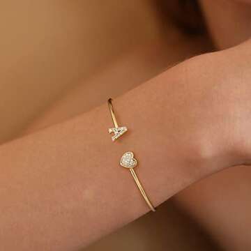 Gold Bracelets for Women Teen Girls, 14K Gold Plated Letter L Initial Bracelet Gold Bangle Bracelets...
