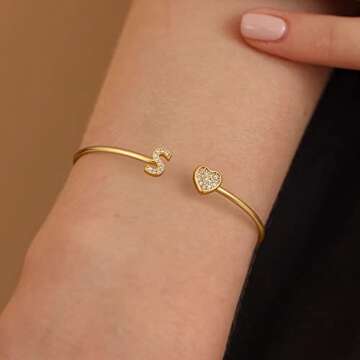 Gold Bracelets for Women Teen Girls, 14K Gold Plated Letter L Initial Bracelet Gold Bangle Bracelets for Women Heart Bracelet for Women Gold Cuff Bracelets for Women Teen Girls Christmas Gifts