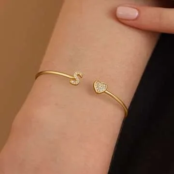 Gold Bracelets for Women Teen Girls, 14K Gold Plated Letter L Initial Bracelet Gold Bangle Bracelets for Women Heart Bracelet for Women Gold Cuff Bracelets for Women Teen Girls Christmas Gifts