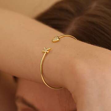 Gold Bracelets for Women Teen Girls, 14K Gold Plated Letter L Initial Bracelet Gold Bangle Bracelets for Women Heart Bracelet for Women Gold Cuff Bracelets for Women Teen Girls Christmas Gifts