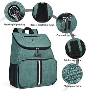 BAGLHER丨Dog Travel Bag, Airline Approved Pet Supplies Backpack, Dog Travel Backpack Accessories Set with 2 Silicone Collapsible Bowls and 2 Food Baskets. Green