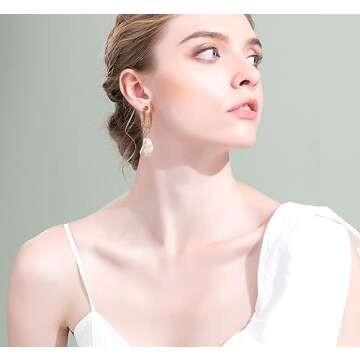 YIINHEY 14K Gold Plated Pearl Dangle Earrings - Vintage Charm for Women