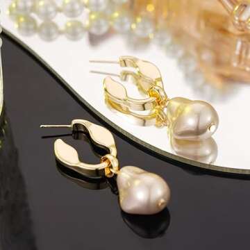 YIINHEY Gold Plated Dangle Pearl Earrings - Stylish Gift