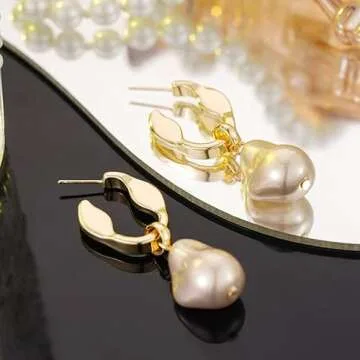 YIINHEY Gold Plated Dangle Pearl Earrings - Stylish Gift