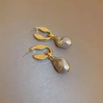 YIINHEY Gold Plated Dangle Pearl Earrings - Stylish Gift