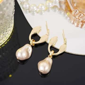 YIINHEY Gold Plated Dangle Pearl Earrings - Stylish Gift