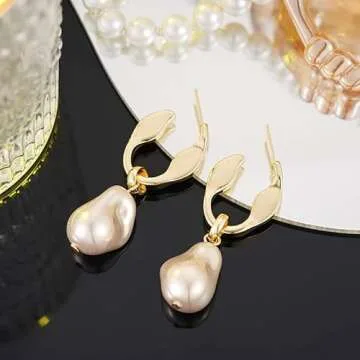 YIINHEY Gold Plated Dangle Pearl Earrings - Stylish Gift