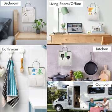 Kanrichu 2pcs Small Wall Hanging Organizer Bag, Linen Fabric Door Hanging Storage Basket with Pocket...