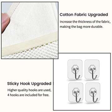 Kanrichu 2pcs Small Wall Hanging Organizer Bag, Linen Fabric Door Hanging Storage Basket with Pockets, Waterproof Bin for Kitchen, Bedroom, Office, RV Camper (White)