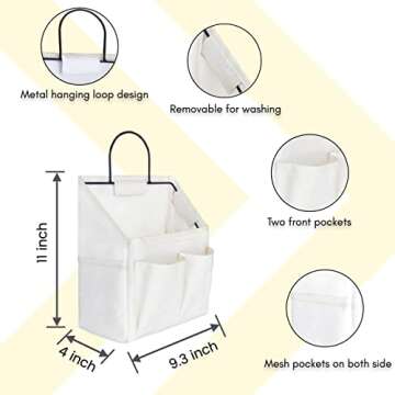 Kanrichu 2pcs Small Wall Hanging Organizer Bag, Linen Fabric Door Hanging Storage Basket with Pockets, Waterproof Bin for Kitchen, Bedroom, Office, RV Camper (White)