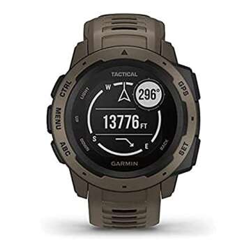Garmin 010-02064-71 Instinct Tactical, Rugged GPS Watch, Tactical Specific Features, Constructed to U.S. Military Standard 810G for Thermal, Shock and Water Resistance, Tan