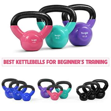 Yes4All Kettlebells 5 10 15 lbs Set Weight Vinyl Coated Cast Iron for Dumbbell Weights Exercises, Gym, Fitness, Full Body Workout Equipment Push up, Grip and Strength Training, Multicolor
