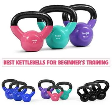 Yes4All Kettlebells 5 10 15 lbs Set Weight Vinyl Coated Cast Iron for Dumbbell Weights Exercises, Gym, Fitness, Full Body Workout Equipment Push up, Grip and Strength Training, Multicolor