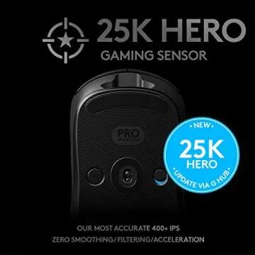 Logitech G PRO Wireless Gaming Mouse, Hero 25K Sensor, 25,600 DPI, RGB, Ultra Lightweight, 4-8 Programmable Buttons, Long Battery Life, POWERPLAY-Compatible, UK Packaging, PC/Mac - Black