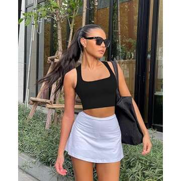 OLCHEE Womens 3 Pack Crop Tank Tops Seamless Ribbed Square Neck Tapered Shoulder Strap Sleeveless Wo...