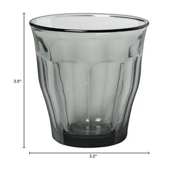 Duralex Made in France Picardie Glass Tumbler Drinking Glasses Set of 6. 8-3/8 oz. Gris/Grey