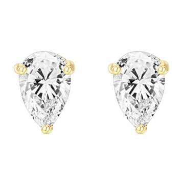 PAVOI 14K Yellow Gold Plated Sterling Silver Cubic Zirconia Stud Earrings for Women Pear 4x6mm