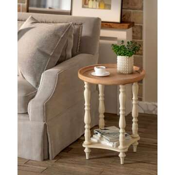VONLUCE French Country End Table, 19'' Farmhouse Side Table, Distressed Wood Tray Top Rustic Accent ...
