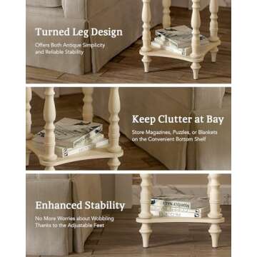 VONLUCE French Country End Table, 19'' Farmhouse Side Table, Distressed Wood Tray Top Rustic Accent Table for Living Room Bedroom, Small Space