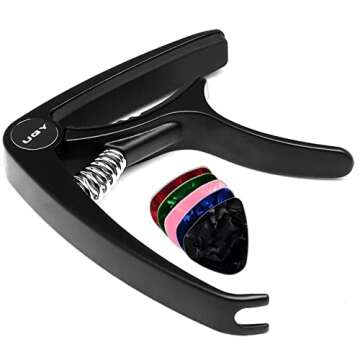 UGY® Capo Guitar Capo for Acoustic and Electric Guitars, Guitar Capo or Ukulele Capos - Black with 5 Picks