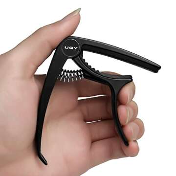 UGY® Capo Guitar Capo for Acoustic and Electric Guitars, Guitar Capo or Ukulele Capos - Black with 5 Picks