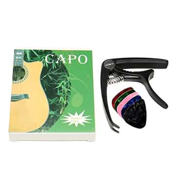 UGY® Capo Guitar Capo for Acoustic and Electric Guitars, Guitar Capo or Ukulele Capos - Black with 5 Picks