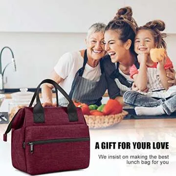 SRISE Lunch Bag for Women | Insulated Lunch Box Tote for Ladies | Cute Lunch Carrier Purse Durable Snacks Organizer for Work, Office | Fits 12 Cans (Red)