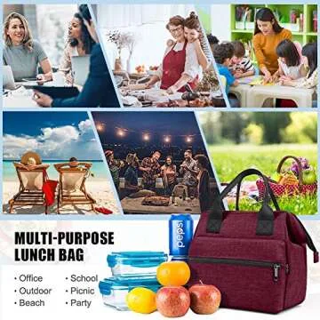 SRISE Lunch Bag for Women | Insulated Lunch Box Tote for Ladies | Cute Lunch Carrier Purse Durable Snacks Organizer for Work, Office | Fits 12 Cans (Red)