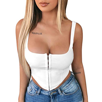 TOB Women's Sexy Sleeveless Central Single-Row Clasp Club & Night Out Crop Tank Top