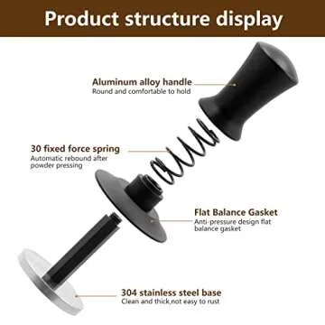 K COOL Coffee Tamper, Espresso Tamper, Premium Barista Tamper with Calibrated Spring, 100% Flat Stai...