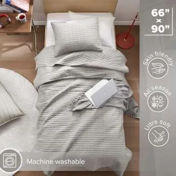 Comfort Spaces Kienna Quilt Set-Luxury Double Sided Stitching Design Summer Blanket, Lightweight, Soft, All Season Bedding Layer, Matching Sham, Gray, Coverlet Twin/Twin XL(66"x90") 2 Piece