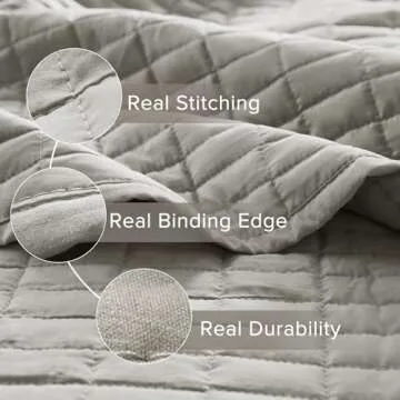 Comfort Spaces Kienna Quilt Set-Luxury Double Sided Stitching Design Summer Blanket, Lightweight, Soft, All Season Bedding Layer, Matching Sham, Gray, Coverlet Twin/Twin XL(66"x90") 2 Piece