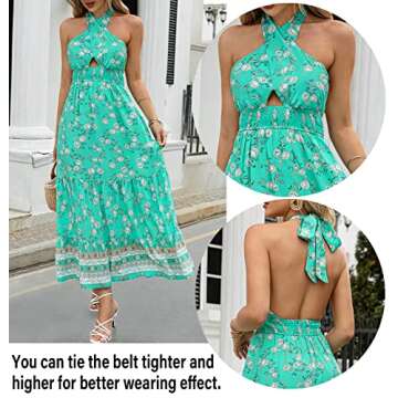 ZESICA Women's Summer Crossover Halter Neck Sleeveless Plaid Cut Out Backless Flowy A Line Maxi Dres...