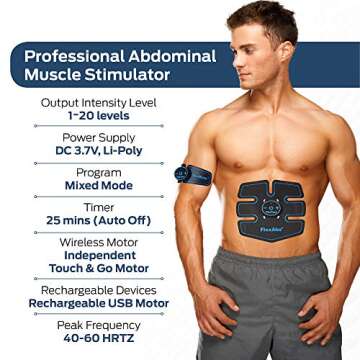 Abs Stimulator Muscle Toner - FDA Cleared - Rechargeable Wireless EMS Massager - The Ultimate Electr...