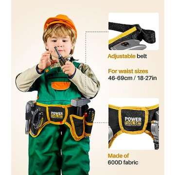 Geyiie Kids Tool Set with Adjustable Tool Belt, Toddler Tool Set for Kids, Pretend Play Construction Toy with Tools, Tool Kit as Easter Gifts for Kids Ages 3-8