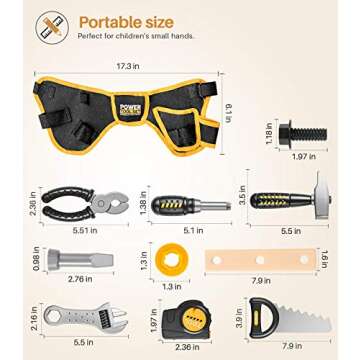 Geyiie Kids Tool Set with Adjustable Tool Belt, Toddler Tool Set for Kids, Pretend Play Construction Toy with Tools, Tool Kit as Easter Gifts for Kids Ages 3-8