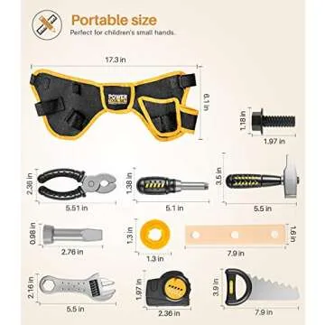 Geyiie Kids Tool Set with Adjustable Tool Belt, Toddler Tool Set for Kids, Pretend Play Construction Toy with Tools, Tool Kit as Easter Gifts for Kids Ages 3-8