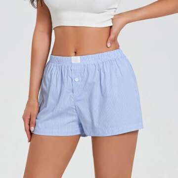 NUFIWI Women Y2k Pajamas Shorts Gingham Cute Pj Short Pants Plaid Lounge Shorts Sleep Bottoms Elastic Boxers Streetwear(Light Blue,S)