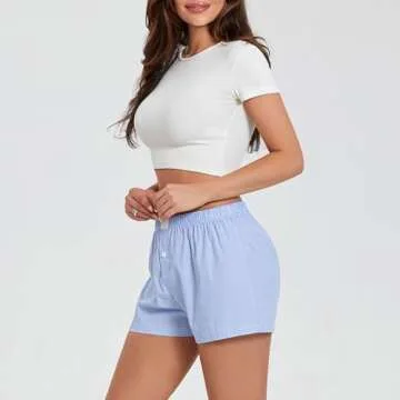 NUFIWI Women Y2k Pajamas Shorts Gingham Cute Pj Short Pants Plaid Lounge Shorts Sleep Bottoms Elastic Boxers Streetwear(Light Blue,S)