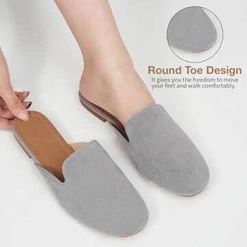 Ecetana Mules for Women Flats Shoes: Comfortable Slip On Casual Work Shoes Backless Slides Loafers Round Toe Womens Mules