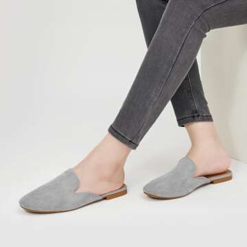 Ecetana Mules for Women Flats Shoes: Comfortable Slip On Casual Work Shoes Backless Slides Loafers Round Toe Womens Mules