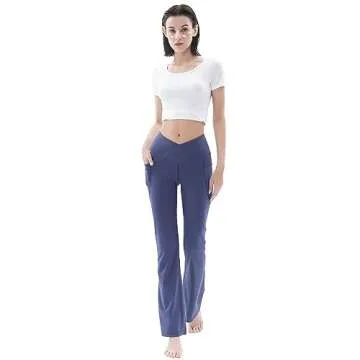 FairyLavie Cross Waist Flare Leggings with Pockets