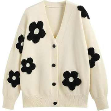 CIDER Women's Floral Cardigan – Knit Beige V Neck 2024