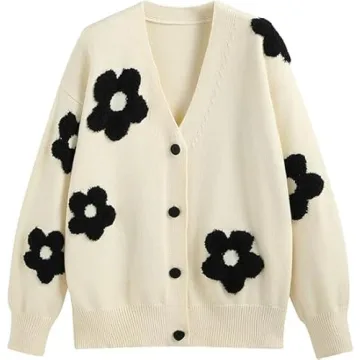 CIDER Women's Floral Cardigan – Knit Beige V Neck 2024