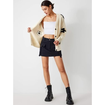 CIDER Women's Floral Cardigan – Knit Beige V Neck 2024