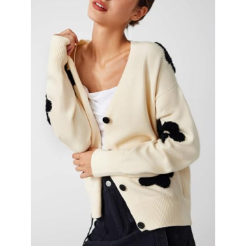 CIDER Women's Floral Cardigan – Knit Beige V Neck 2024